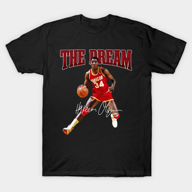 Hakeem Olajuwon The Dream Basketball Legend Signature Vintage Retro 80s 90s Bootleg Rap Style T-Shirt by CarDE